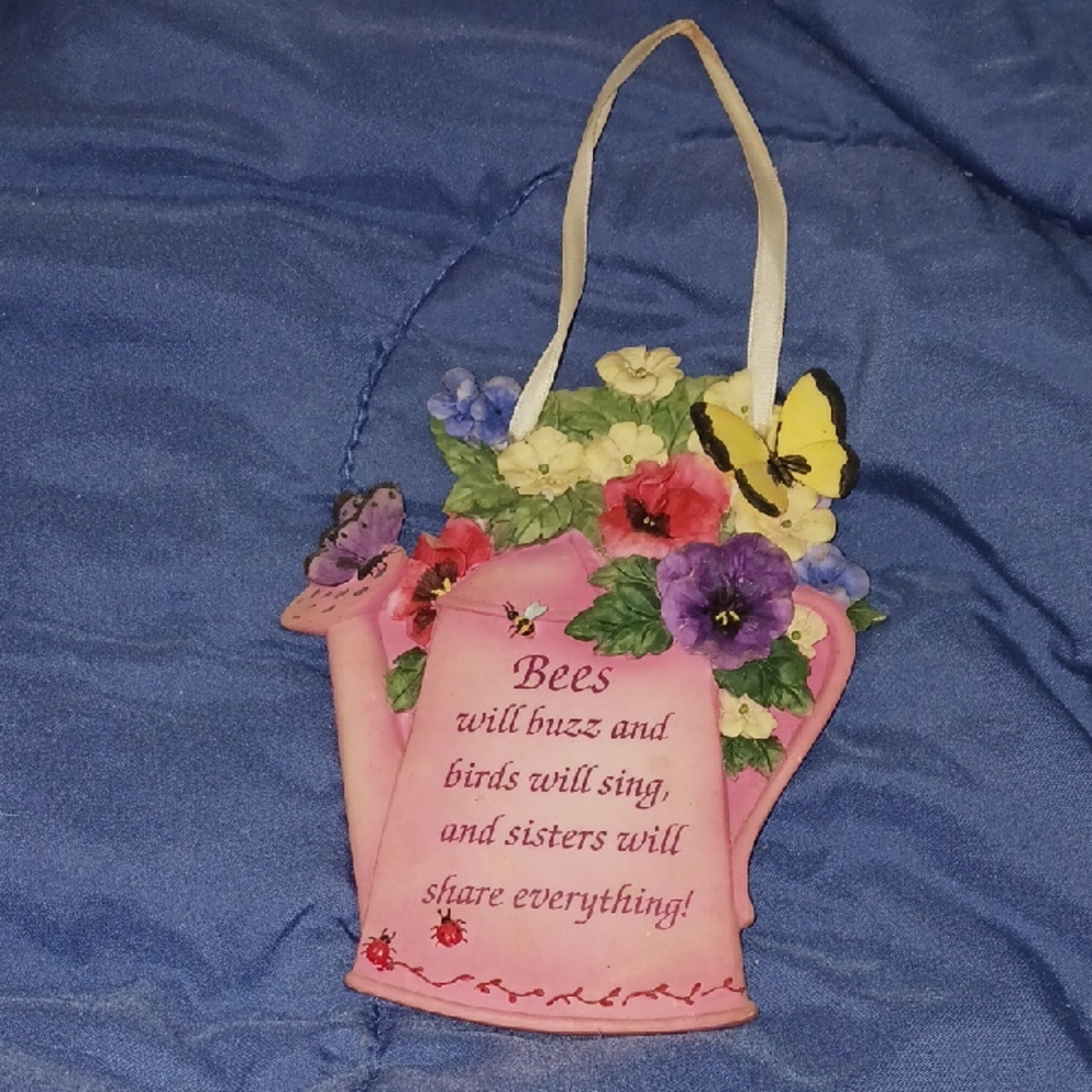 Pink Floral Hanging Plaque with Butterflies